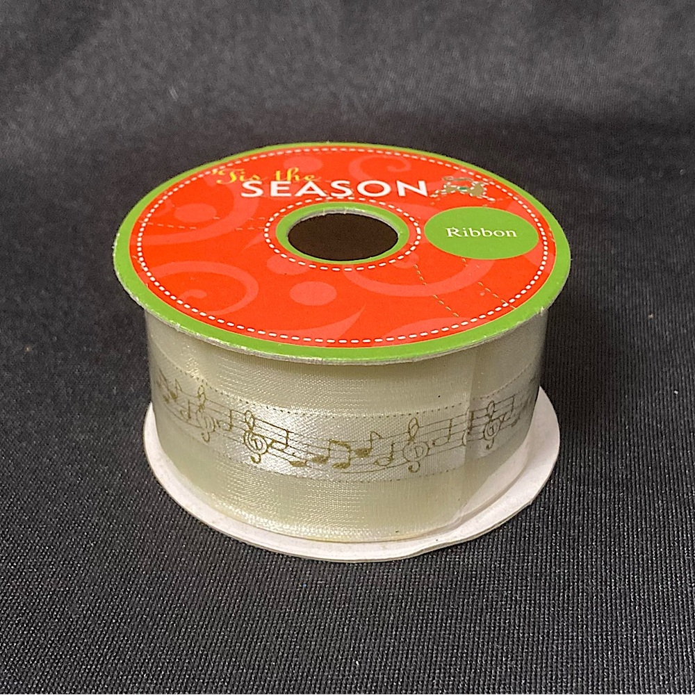 ⭐️ Vintage Tis the Season Cream And Gold Musical Note Craft Ribbon 1.5” x 144”